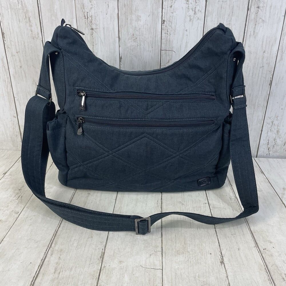 Lug Cable Car Shoulder Cross Body Bag Purse Tote Gray Blue Quilted - NWOT